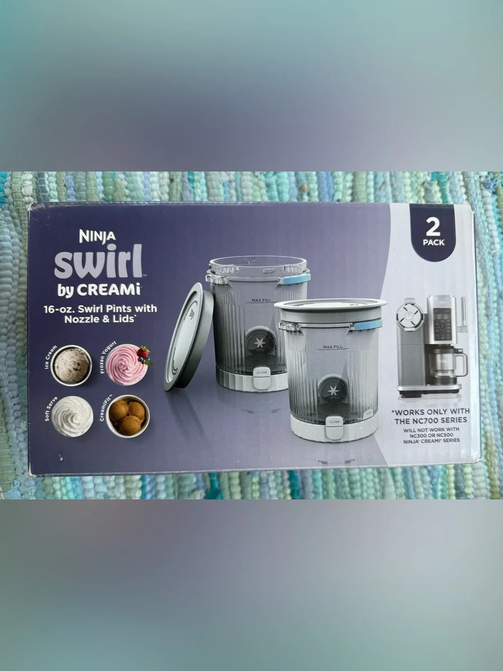 NIB Ninja Swirl by CREAMI - 2 pack of pints & lids - compatible w/ NC700 Series